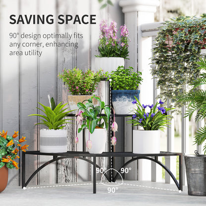 Three-Tier Corner Metal Plants Shelves - Black