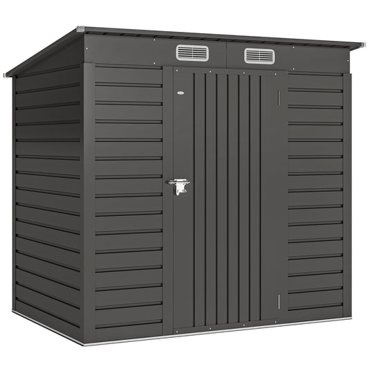 4 x 6ft Galvanised Metal Garden Shed, with Locking Door - Grey