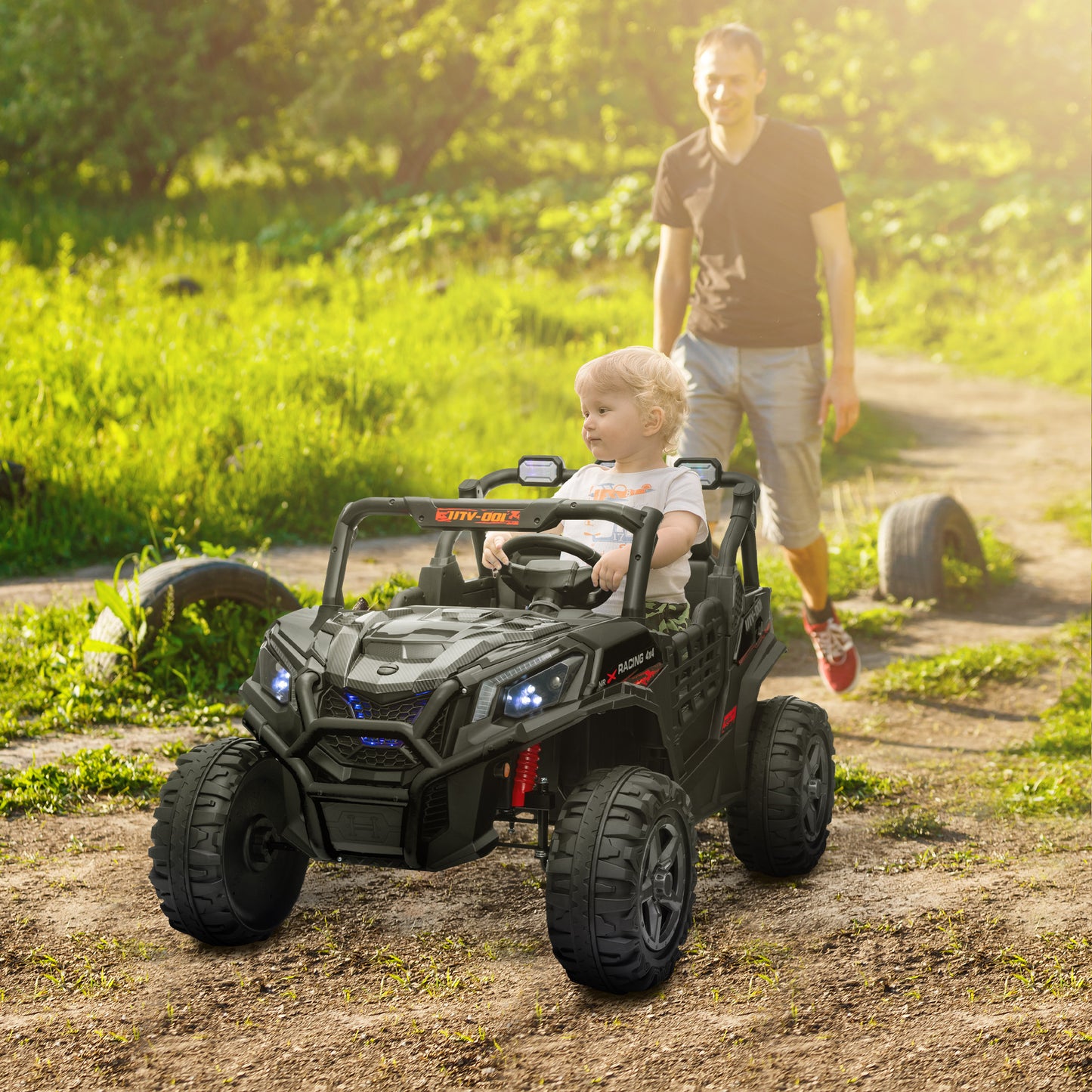 24V 2 Seater Kids Electric Car with Remote Control, Suspension System, Slow Start, 3 Speeds, for 3-8 Years, Black