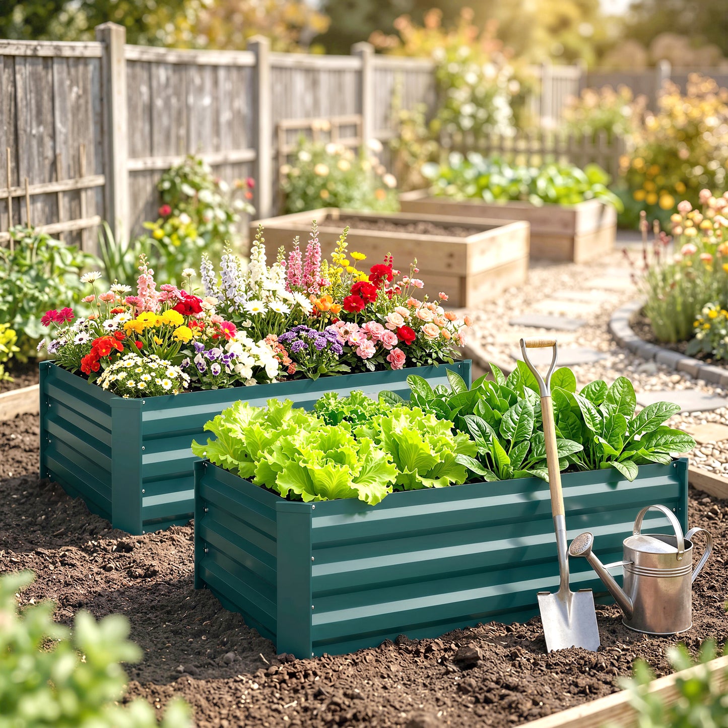 Set of Two 100 x 60cm Steel Planter Boxes -Green