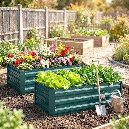 Set of Two 100 x 60cm Steel Planter Boxes -Green