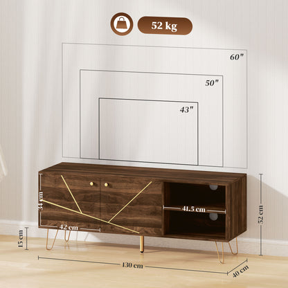 TV Stand Cabinet for up to 60 Inch TV, Modern 130cm TV Unit with Adjustable Shelves and Hairpin Legs