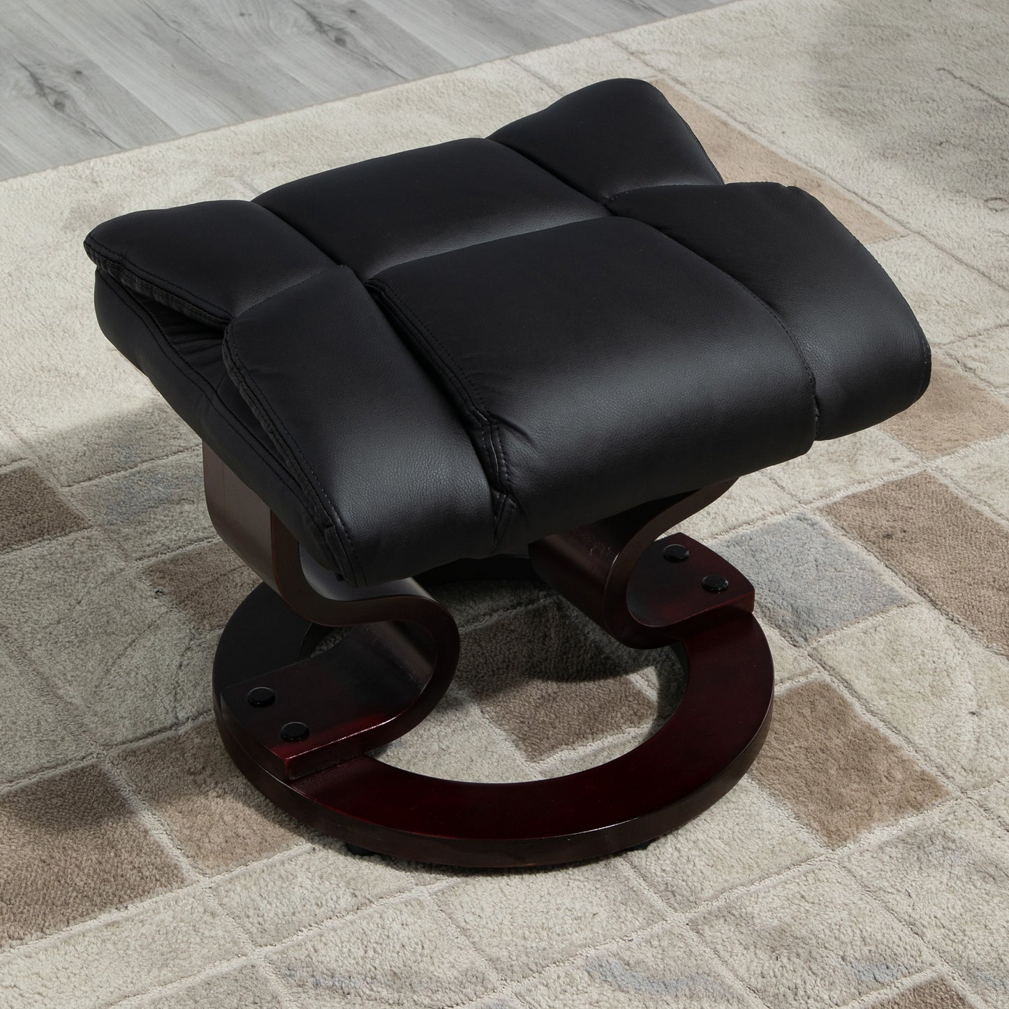 360° Swivel Recliner Chair with Footstool, PU Leather Manual Recliner Armchair with Footstool, Solid Wood Base