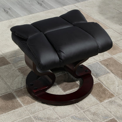 360° Swivel Recliner Chair with Footstool, PU Leather Manual Recliner Armchair with Footstool, Solid Wood Base
