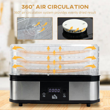 5 Tier Food Dehydrator, 245W Stainless Steel Food Dryer Machine with Adjustable Temperature