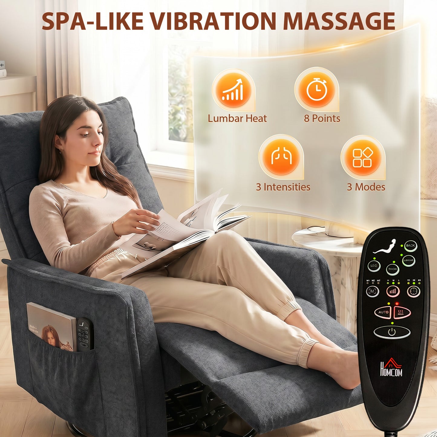Recliner Armchair, Chenille Recliner Chair with Massage and Heat, 360° Swivel Rocking Manual Recliner, Dark Grey