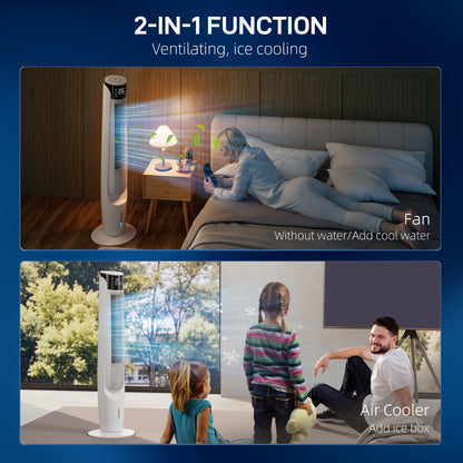 Air Cooler with LED Display and Remote Control, Oscillating Ice Cooling Fan with 3 Speeds, 4 Modes, 12 Hour Timer, White