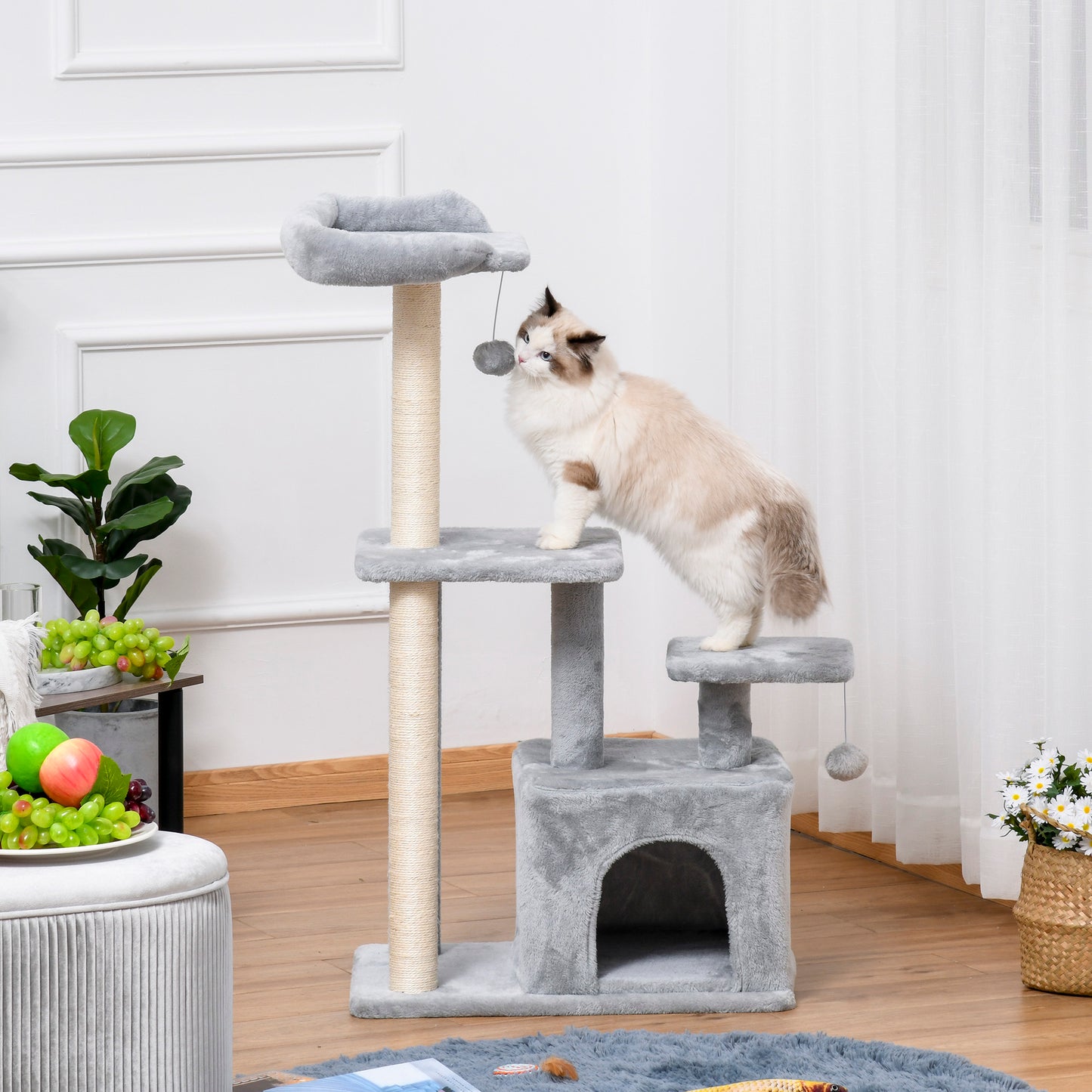 Cat Tree Tower for Indoor Cats 114cm Climbing Activity Centre Kitten with Sisal Scratching Post Perch Hanging Ball Condo Toy