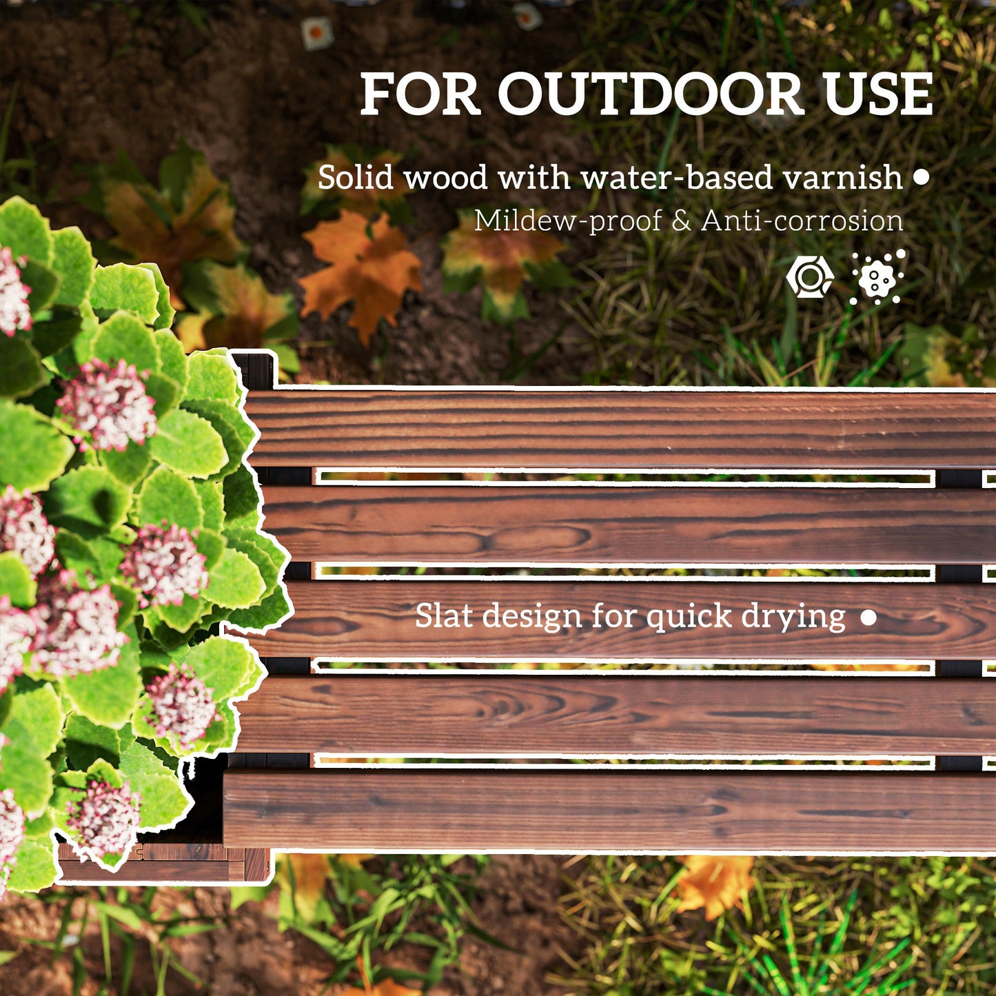 Wooden Garden Planter & Bench Combination Garden Raised Bed Patio Park Carbonised Finish 176 x 38 x 40 cm