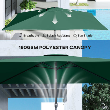 Garden Parasol, Parasol Umbrella with Crank Handle, Tilt Function, Polyester Canopy, Green