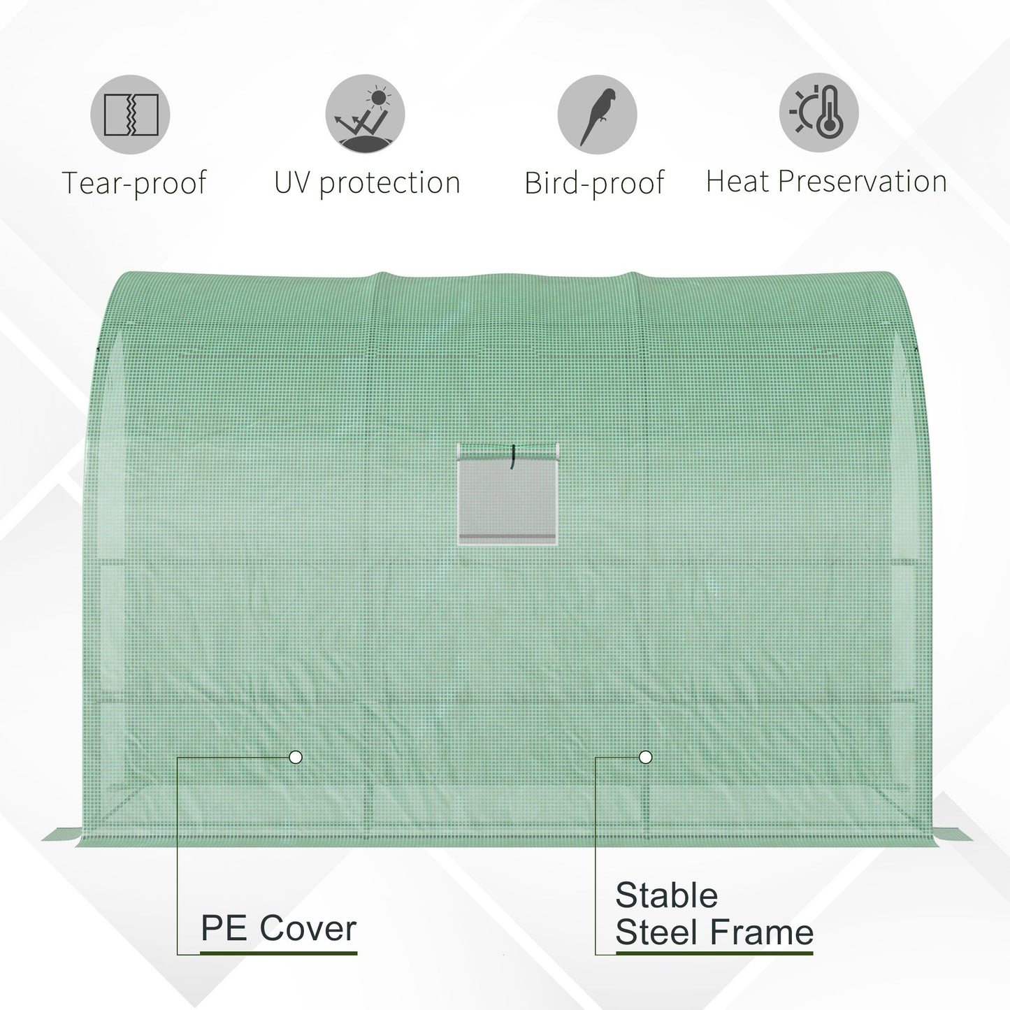 Walk-In Lean to Greenhouse with Windows and Zippered Doors, 2 Tiers 6 Wired Shelves 300L x 150W x 213Hcm Green