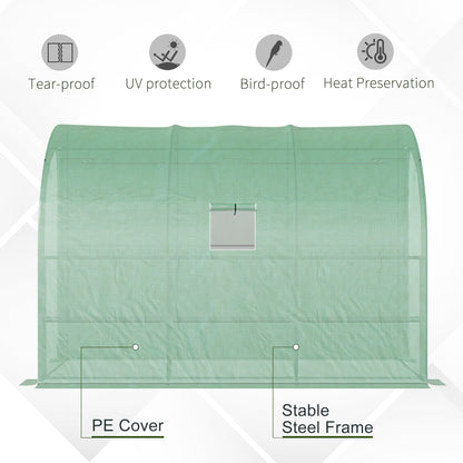 Walk-In Lean to Greenhouse with Windows and Zippered Doors, 2 Tiers 6 Wired Shelves 300L x 150W x 213Hcm Green