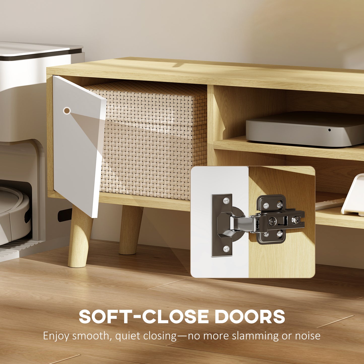 Scandinavian-Style TV Cabinet, with Storage - Wood-Effect/White