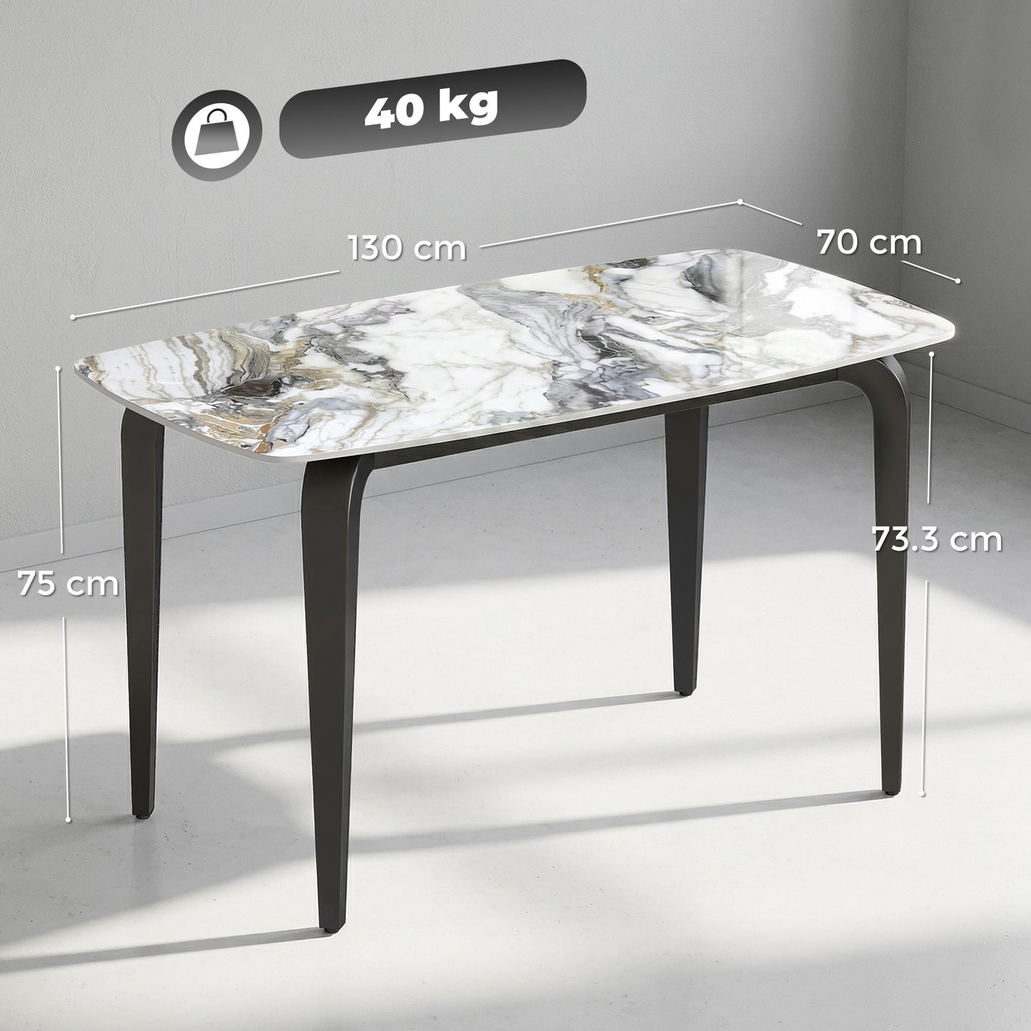 Dining Table for 4, Modern Kitchen Table with Sintered Stone Tabletop, Metal Legs, White