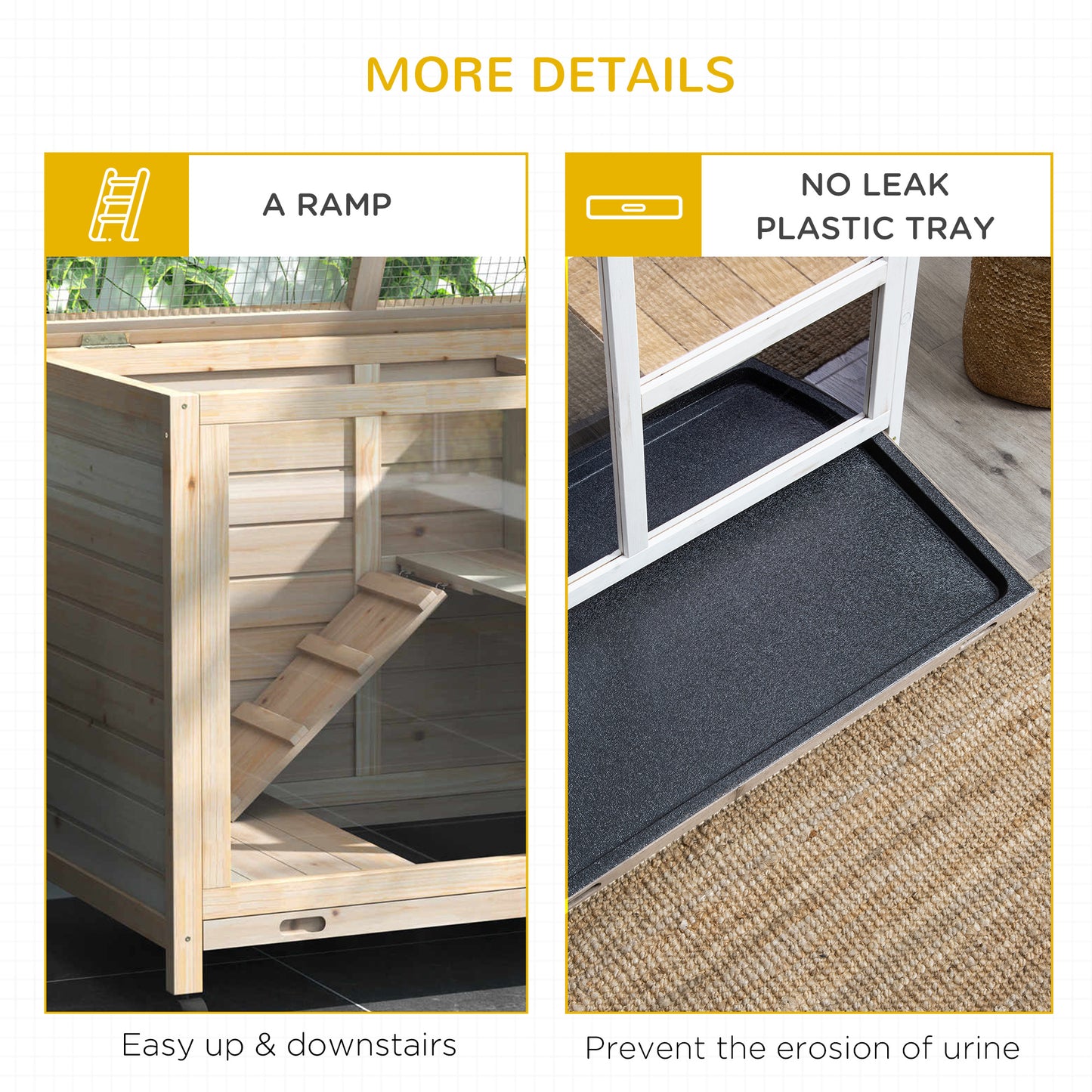 Rabbit Hutch Indoor with Wheels, Wooden Guinea Pig House Hamster Cage, 2 Layers Bunny Cage with Openable Roof