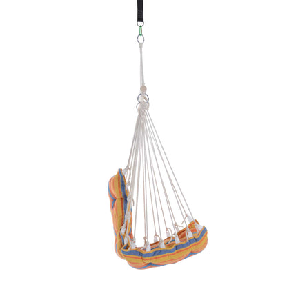Outdoor Hanging Rope Chair with Soft Padded Seat & Backrest, Garden Hammock Chair with Wooden Support Bar Cotton Cloth