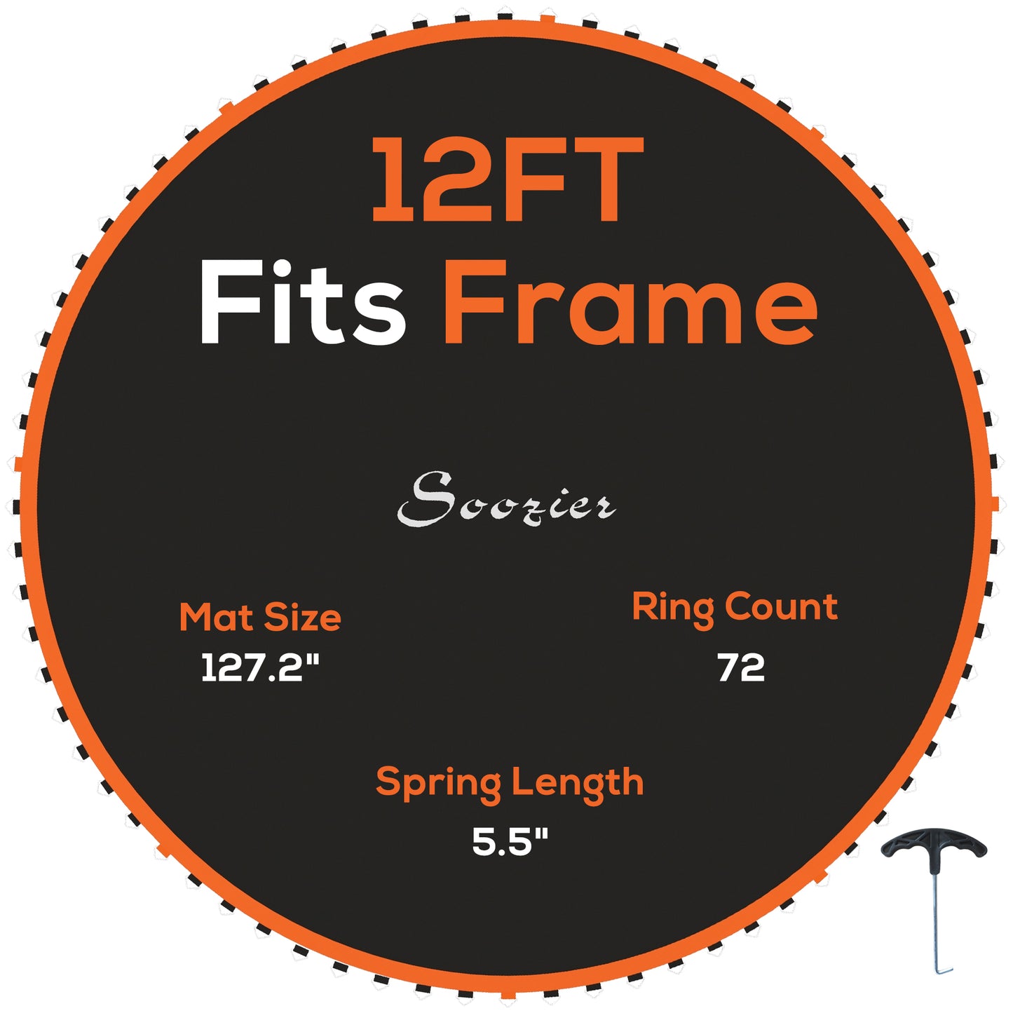 Replacement Trampoline Mat with Spring Pull Tool, 72 V-Hooks, for 12ft Trampoline using 14cm Springs, Orange