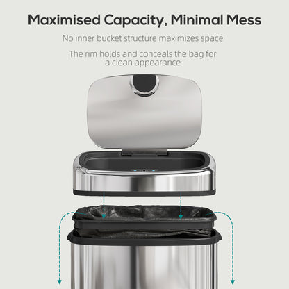 50L Stainless Steel Sensor Bin - Silver Tone
