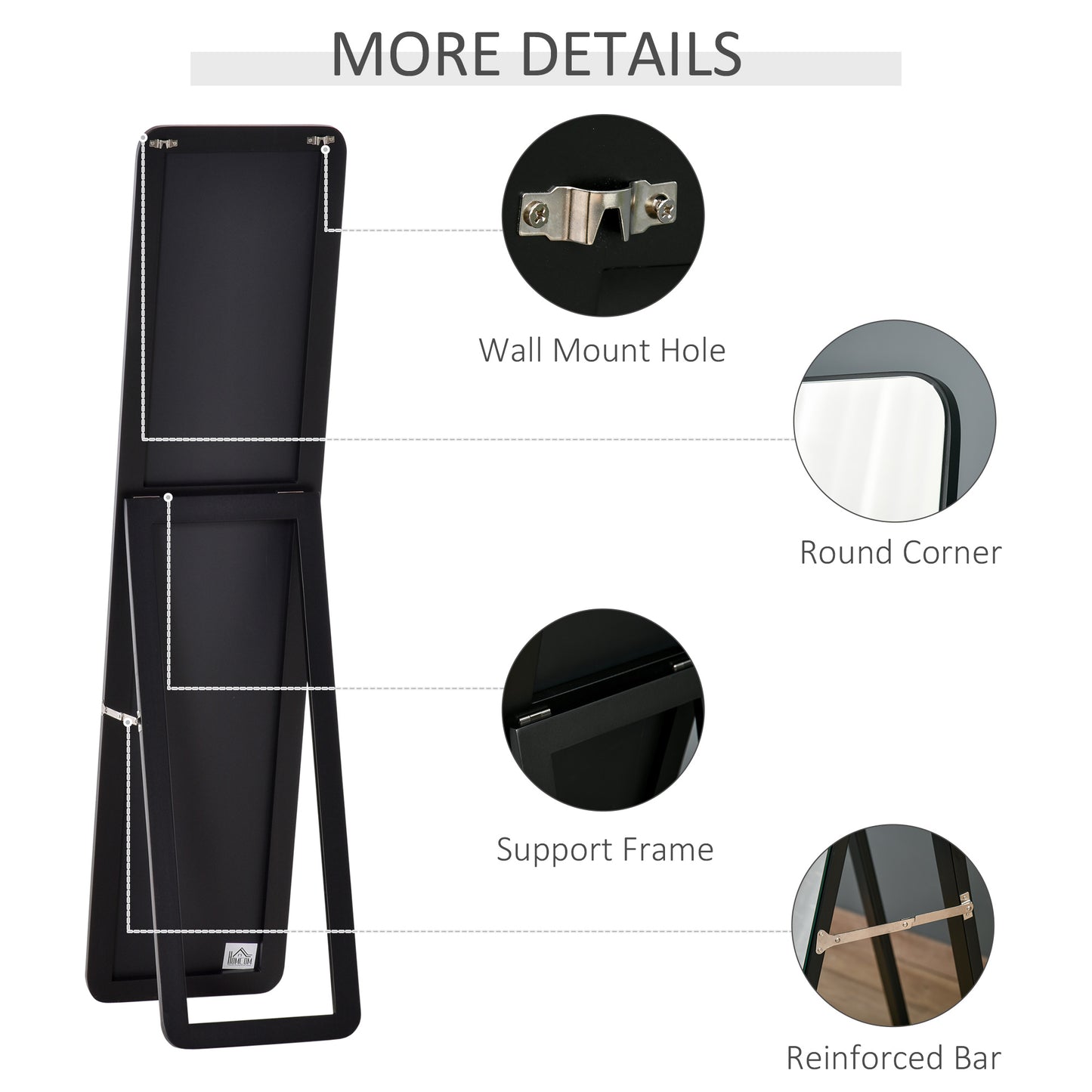 Full Length Mirror, 156 x 37 cm Rectangular Full Body Mirror with Stand, Floor Standing
