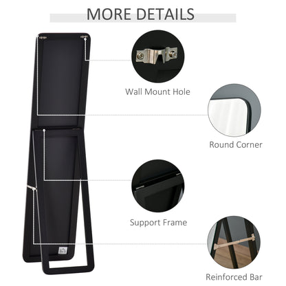 Full Length Mirror, 156 x 37 cm Rectangular Full Body Mirror with Stand, Floor Standing