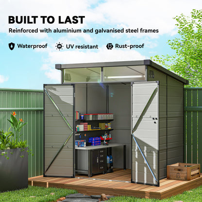6 x 6ft Outdoor Storage Shed, Plastic Garden Shed with Windows and Air Vents, Outdoor Resin Tool Shed