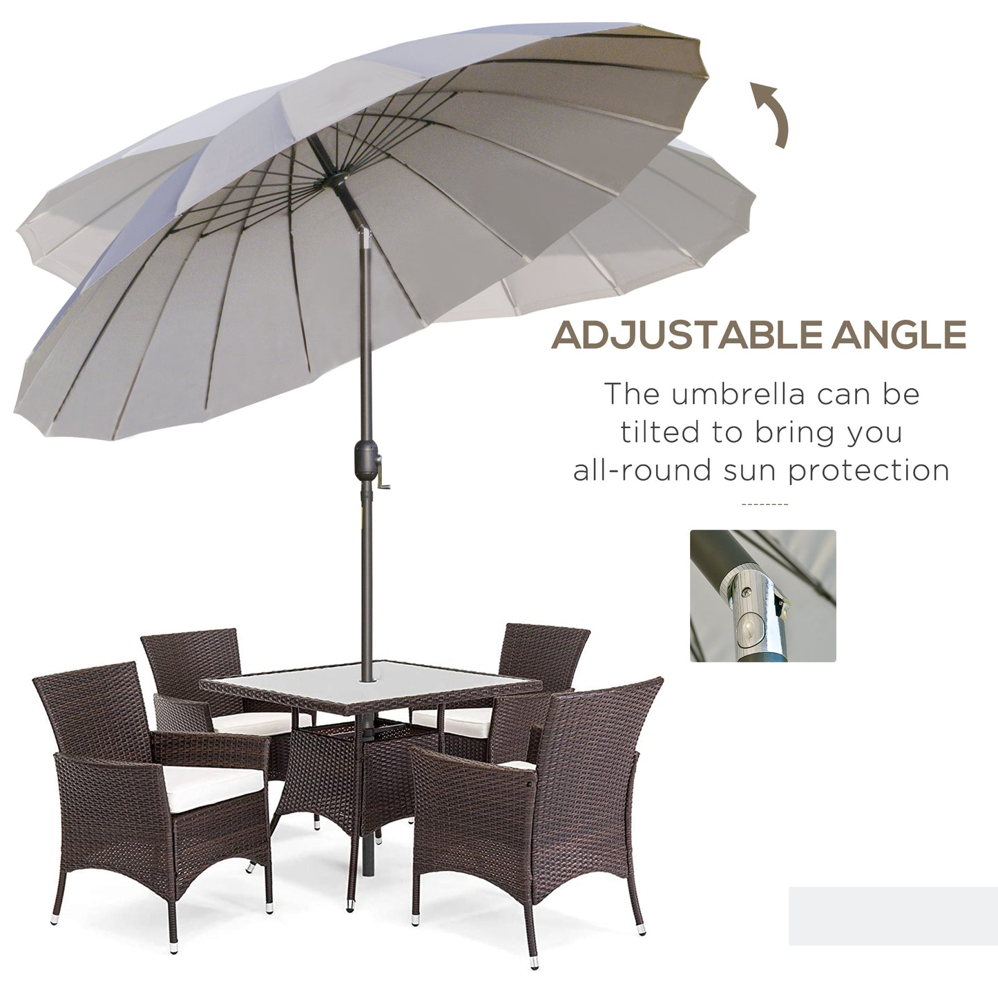 2.5m Tilting Parasol, with Pleated Canopy - Light Grey