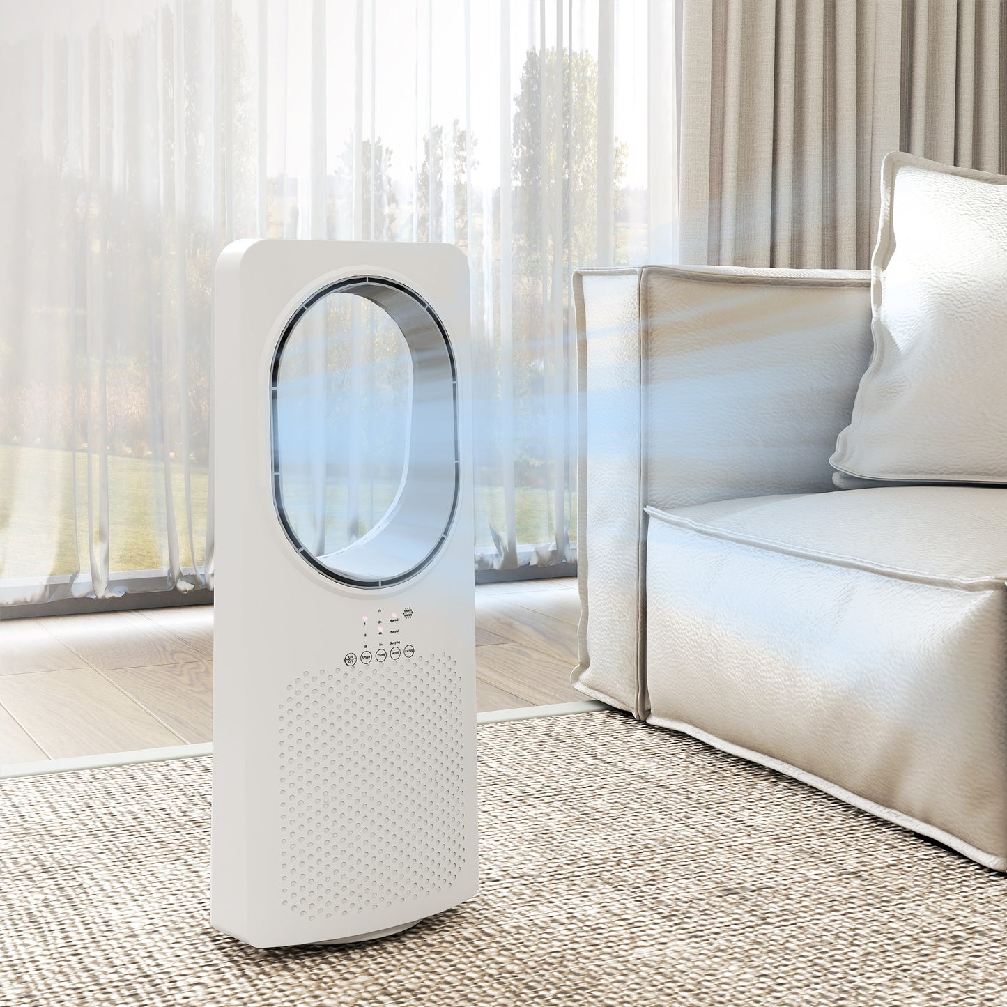 Bladeless Tower Fan for Bedroom, 36dB Standing Cooling Fan with Oscillating, 3 Speeds, 3 Modes, 15H Timer, White