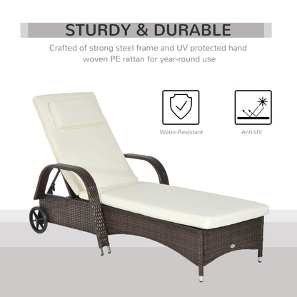 Brown Rattan Sun Lounger w/ Adjustable Steel Frame,200Lx73Wx56-103H cm