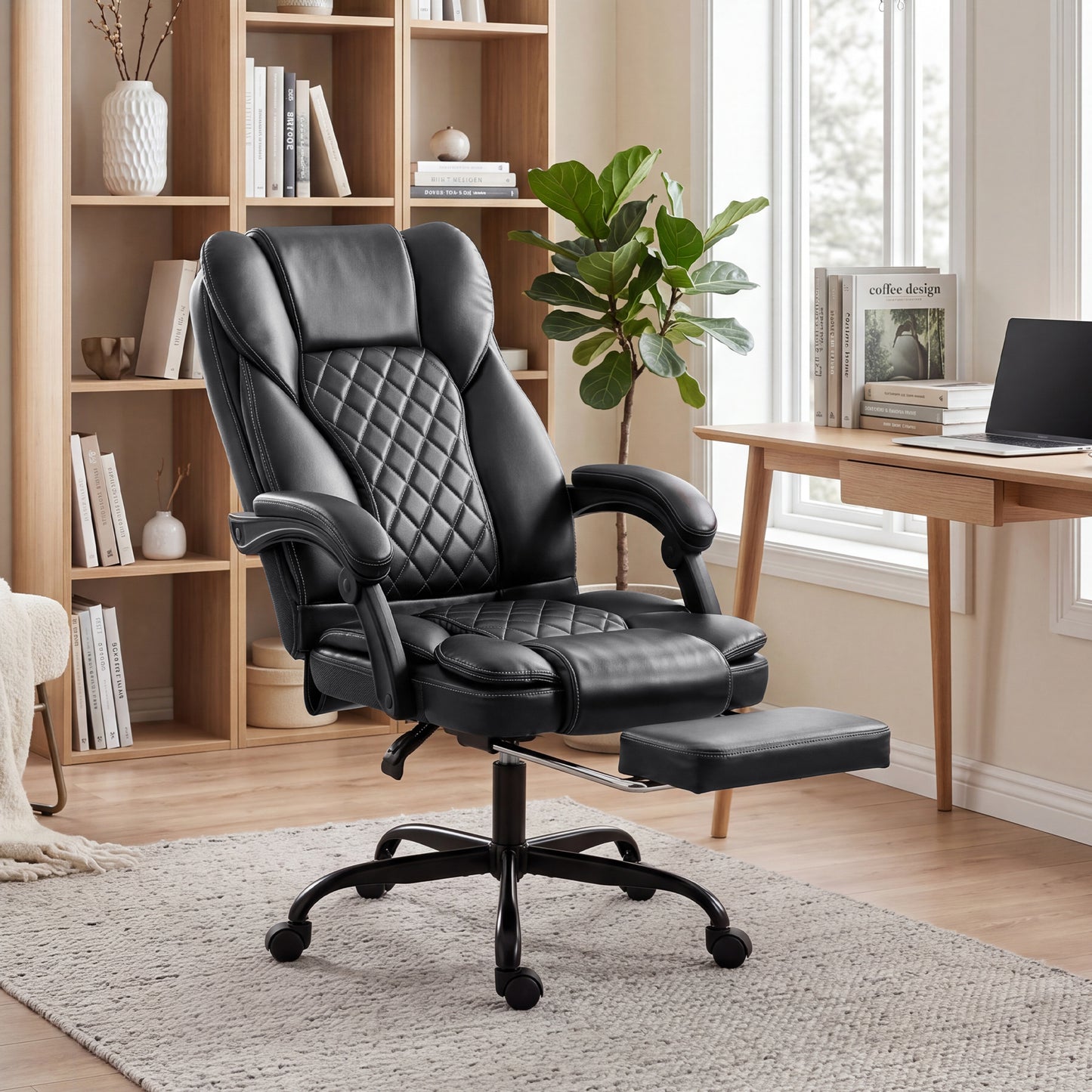 Executive Home Office Chair Reclining Function Footrest Computer Desk Chair High Back, Black