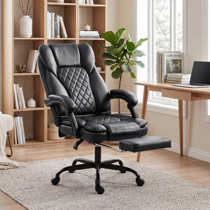 Executive Home Office Chair Reclining Function Footrest Computer Desk Chair High Back, Black