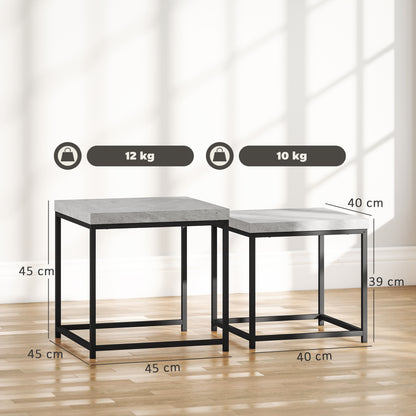 Coffee Table Set of 2, Nest of Tables with 3.5cm Thick Tabletop, Grey