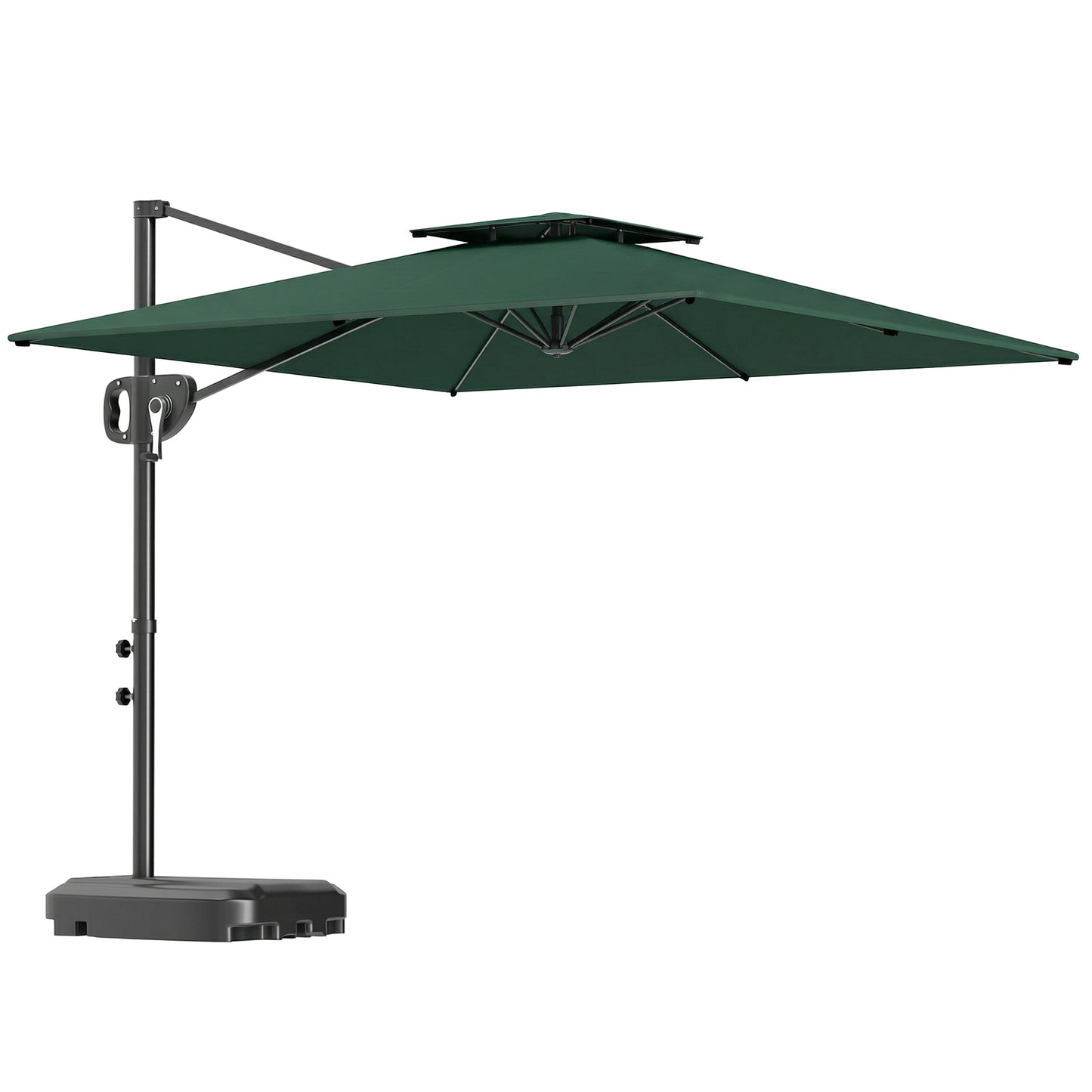 Cantilever Parasol with Weighted Base Double Top Garden Parasol Square Hanging Patio Umbrella with Crank Tilt Dark Green