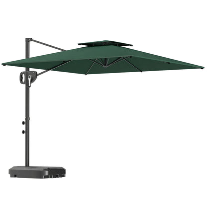 Cantilever Parasol with Weighted Base Double Top Garden Parasol Square Hanging Patio Umbrella with Crank Tilt Dark Green