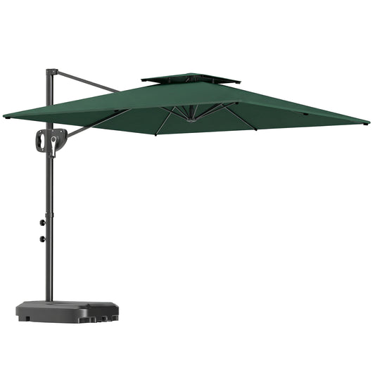 Cantilever Parasol with Weighted Base Double Top Garden Parasol Square Hanging Patio Umbrella with Crank Tilt Dark Green