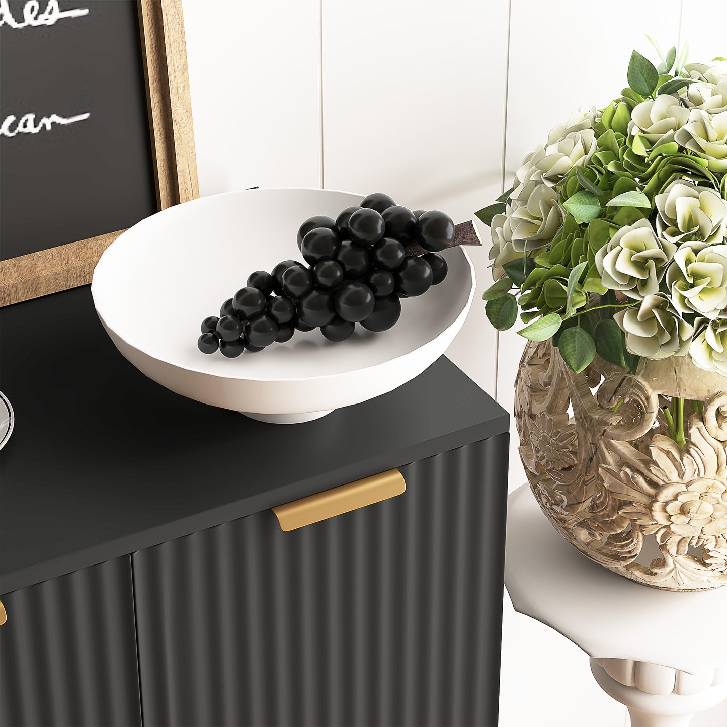 Sideboard Buffet Cabinet, Modern Kitchen Storage Cabinet with Adjustable Shelves and Metal Legs, Black