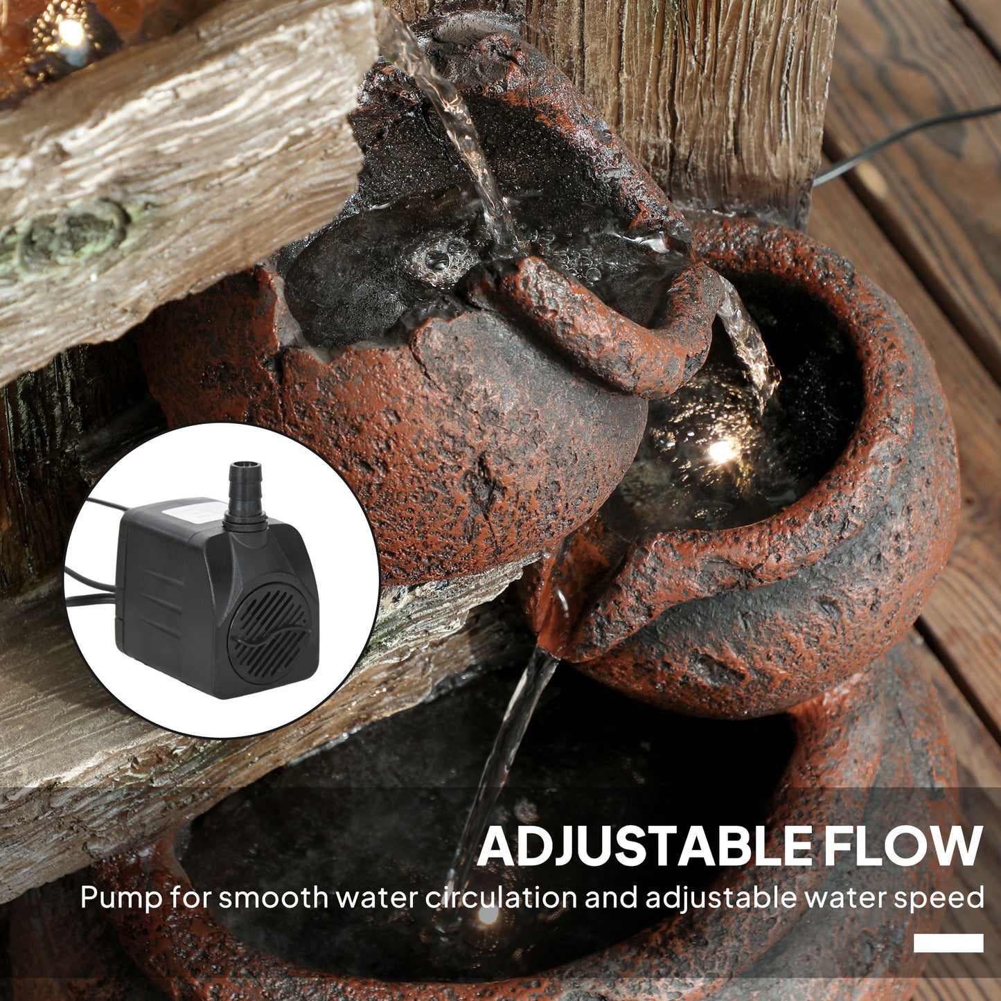 2-in-1 Waterfall Fountain with Birdhouse, Resin Garden Water Fountain with LED Lights Pump