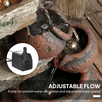 2-in-1 Waterfall Fountain with Birdhouse, Resin Garden Water Fountain with LED Lights Pump