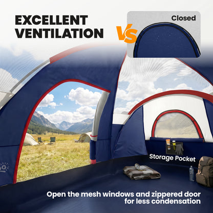 5 Man Camping Tent, Large Tunnel Tent, Water Resistant Hiking Shelter with Groundsheet and Carry Bag, Navy Blue