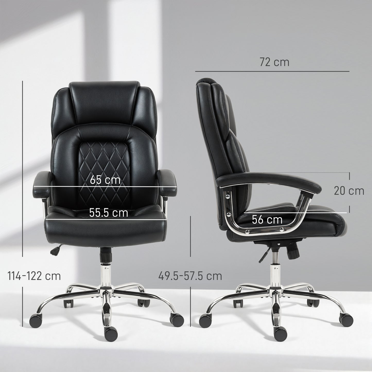 Big and Tall Office Chair 180kg with Spring Cushion, PU Leather - Black