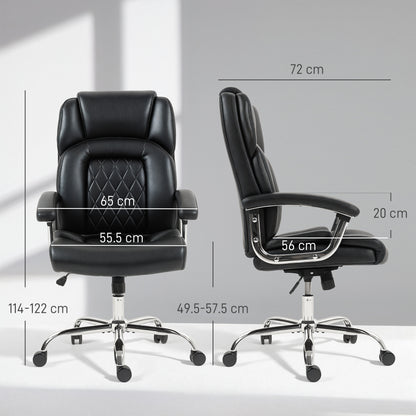 Big and Tall Office Chair 180kg with Spring Cushion, PU Leather - Black