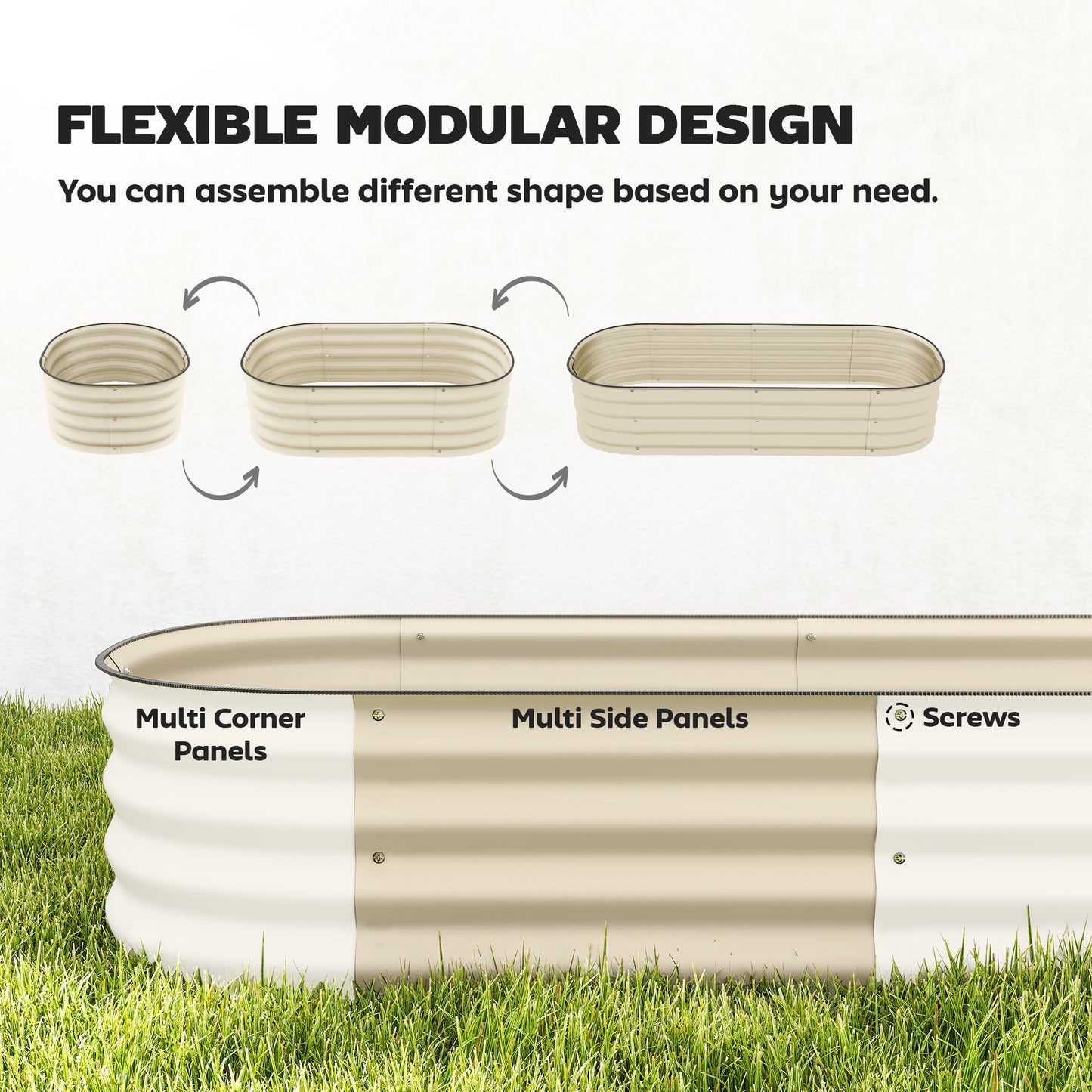 Galvanised Raised Garden Bed, Metal Planter Box with Safety Edging, for Flowers, Herbs, Succulents, Cream White