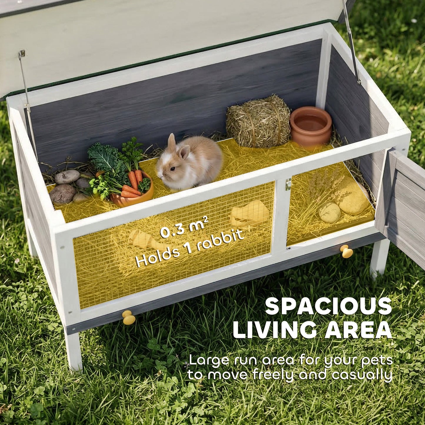 Wooden Rabbit Hutch, Guinea Pig Hutch with Asphalt Roof, Outdoor Elevated Bunny House for Rabbits, Chinchillas