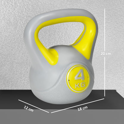 Kettlebell, 4kg Kettle Bells with Handle for Home Gym Weight Lifting and Strength Training, Yellow and Grey