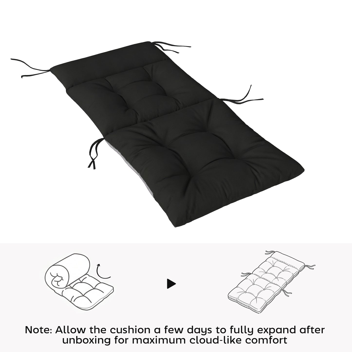 Patio Chair Cushions Set of 4, Waterproof Non-Slip Lounge Chair Cushions, 112x53cm, Black