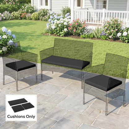 Outdoor Seat Cushion Pads for Rattan Furniture, 3 PCs Garden Furniture Cushions, Black