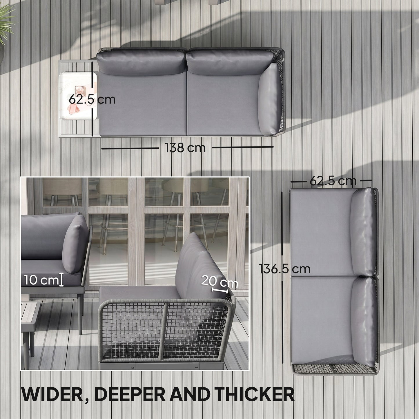 Thee-Piece 'L' Rattan Sofa Set - Grey