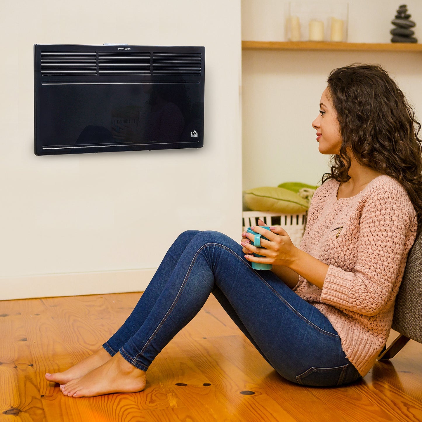 POWER Convector Radiator, Energy Saving Freestanding or Wall-mounted Heating with 2 Heat Settings Safety Cut-Off, Black