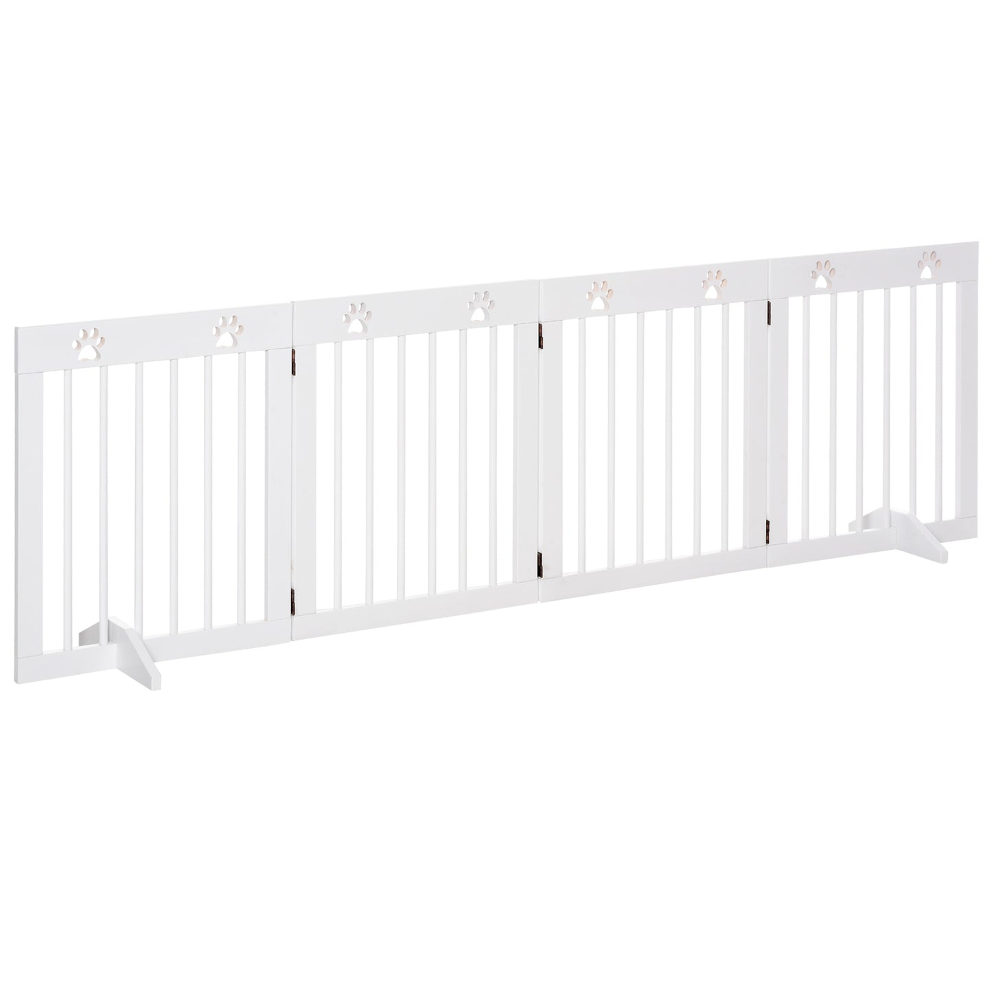 Freestanding Pet Gate 4 Panel Wooden Dog Barrier Folding Safety Fence with Support Feet up to 204cm Long 61cm Tall for Doorwa