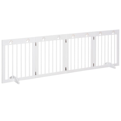 Freestanding Pet Gate 4 Panel Wooden Dog Barrier Folding Safety Fence with Support Feet up to 204cm Long 61cm Tall for Doorwa