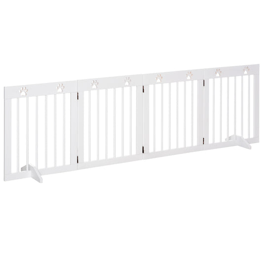 Freestanding Pet Gate 4 Panel Wooden Dog Barrier Folding Safety Fence with Support Feet up to 204cm Long 61cm Tall for Doorwa